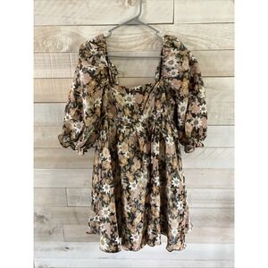Storia Dress Women Small Multi Color Puff Sleeve Babydoll Peasant Sweetheart